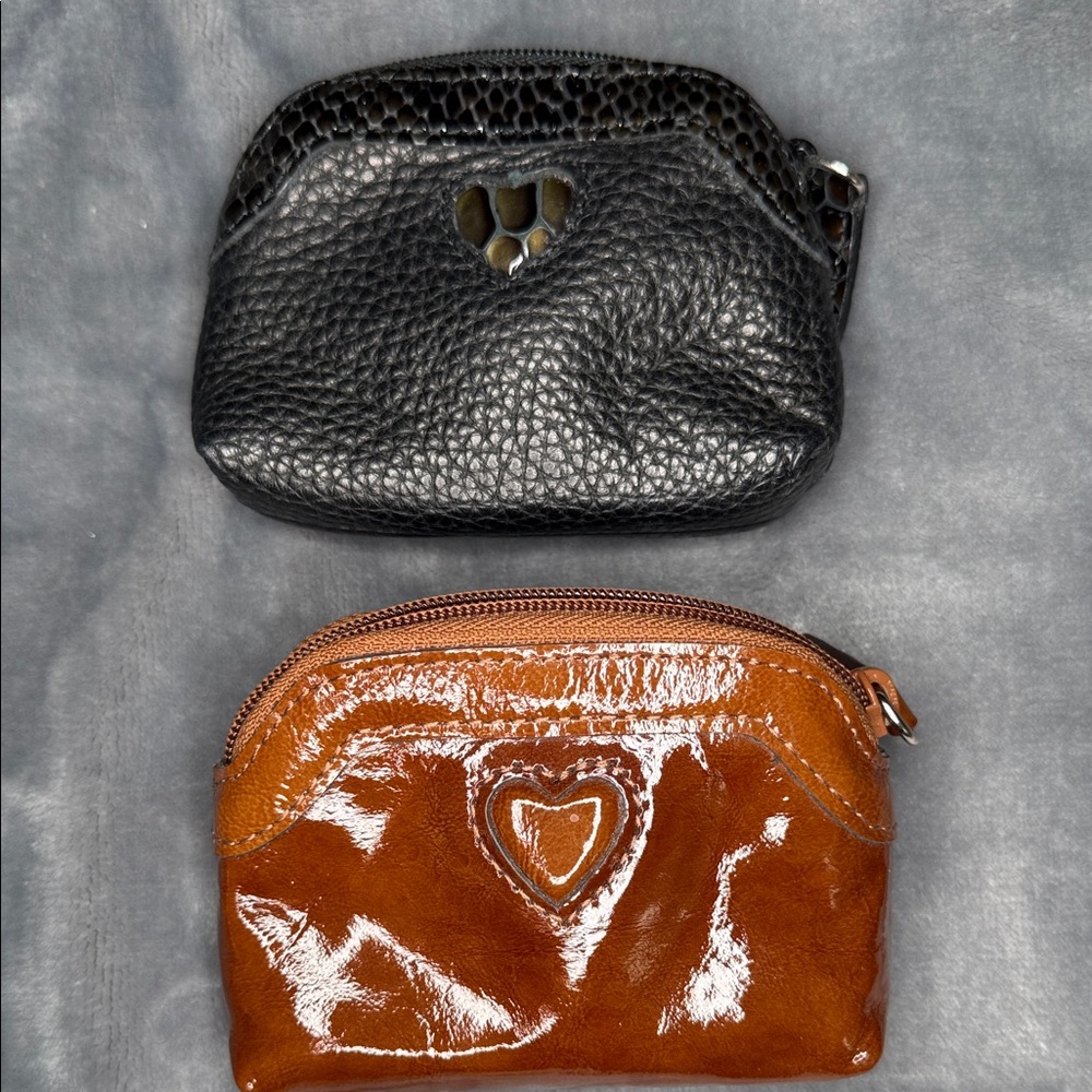 Brighton Black Pebbled & Brown Patent Heart Zip Pouches
